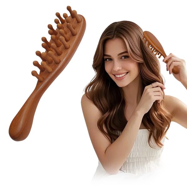 Wooden Scalp Massage Comb - Sandalwood Head Massager Tool, Gua Sha Brush for Women Men Hair Growth
