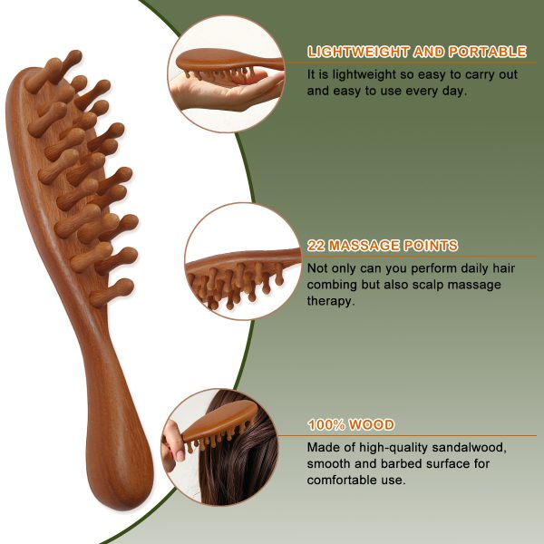 Wooden Scalp Massage Comb - Sandalwood Head Massager Tool, Gua Sha Brush for Women Men Hair Growth - 图片 2