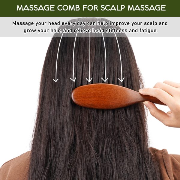 Wooden Scalp Massage Comb - Sandalwood Head Massager Tool, Gua Sha Brush for Women Men Hair Growth - 图片 3